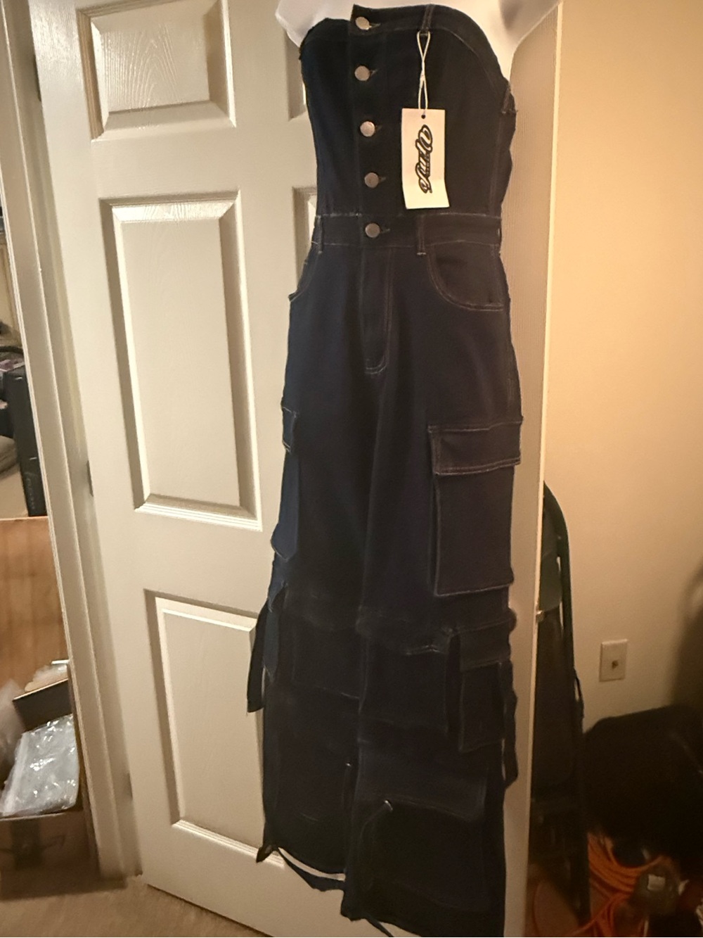 Strapless Cargo Maxi Jumpsuit — Black